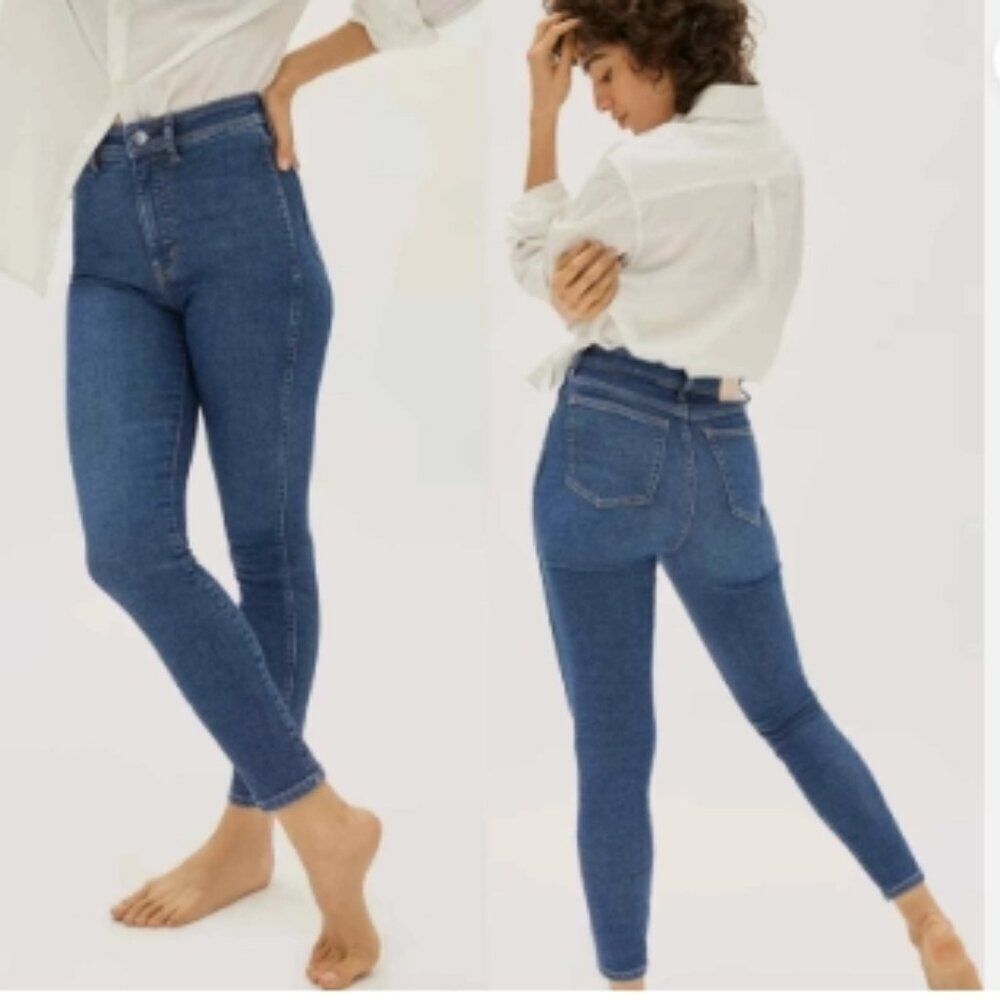 Everlane The Way High Rise Skinny Jeans Clean Front Med Wash Blue in Size 29